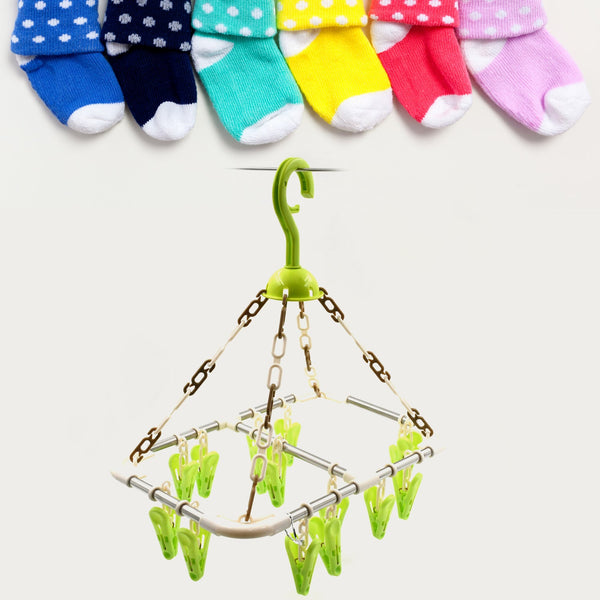 Laundry drying rack with 15 clips for various clothes