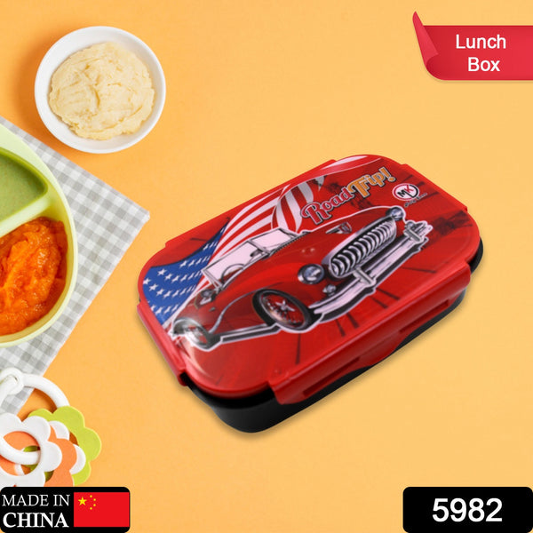 Beautiful Car Design Printed Plastic Lunch Box With Inside Small Box  Spoon For Kids Air Tight Lunch Tiffin Box For Girls Boys Food Container Specially Designed For School Going Boys And Girls