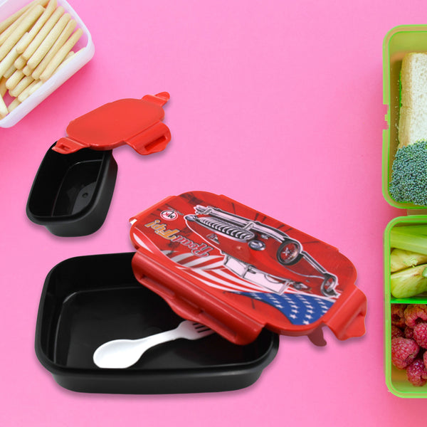 Beautiful Car Design Printed Plastic Lunch Box With Inside Small Box  Spoon For Kids Air Tight Lunch Tiffin Box For Girls Boys Food Container Specially Designed For School Going Boys And Girls